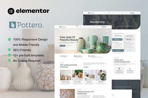 Pottero - Pottery & Ceramics Studio Elementor Template Kit best pottery studio website template download for Elementor