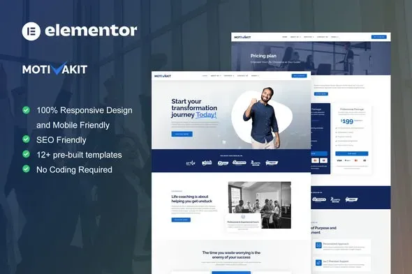 Motivakit - Life Coach & Motivator Elementor Template Kit best life coach Elementor template kit instant download
