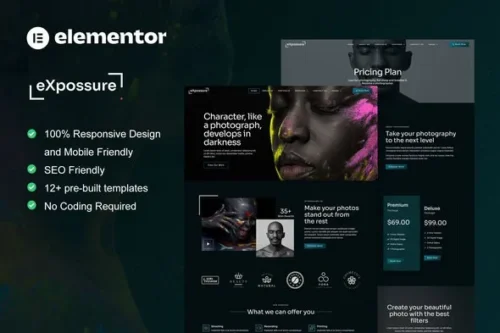 best Expossure photography portfolio Elementor template download