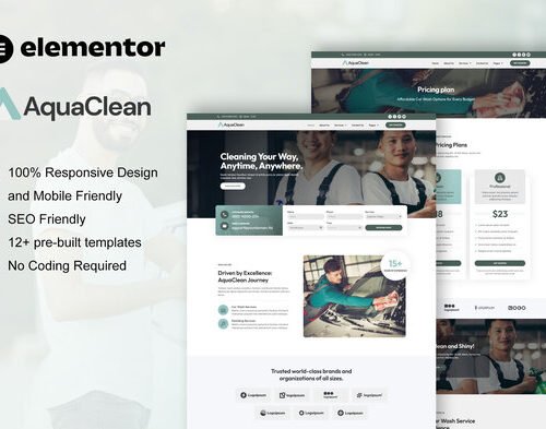 AquaClean - Car Washing & Cleaning Services Elementor Template Kit