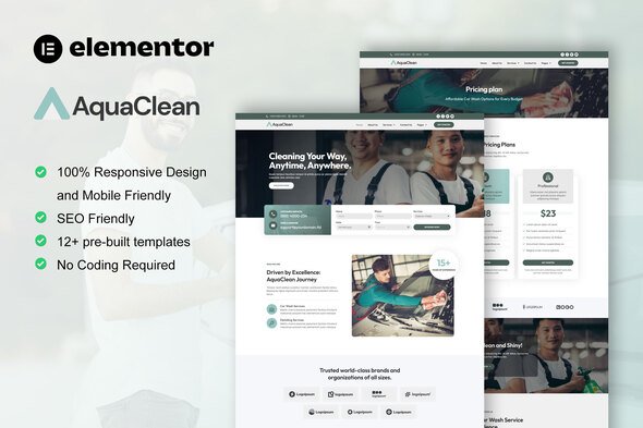 AquaClean - Car Washing & Cleaning Services Elementor Template Kit AquaClean - Car Washing & Cleaning Services Elementor Template Kit
