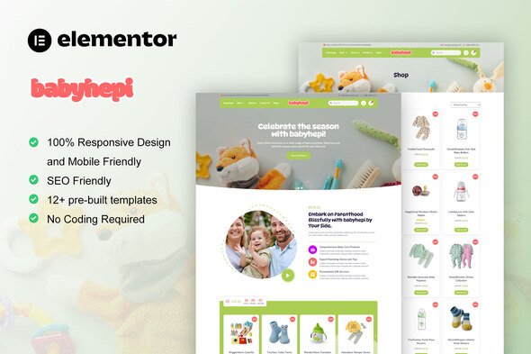 BabyHepi - Kids Store & Baby Shop Elementor Template Kit BabyHepi - Kids Store & Baby Shop Elementor Template Kit