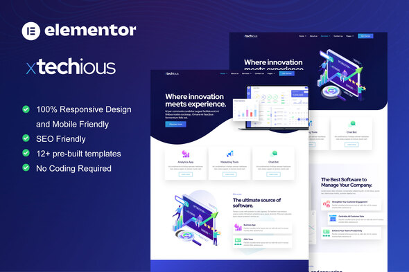 Xtechious - Saas & Digital Tech Company Elementor Template Kit best SaaS Elementor template kit instant download