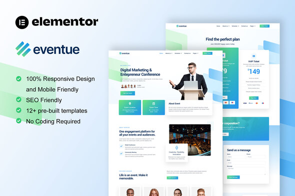 Eventue - Event & Conference Elementor Template Kit best Eventue Elementor template kit for conference website download