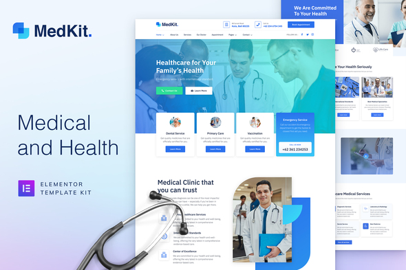 MedKit - Health & Medical Elementor Template Kit best MedKit medical Elementor template instant download