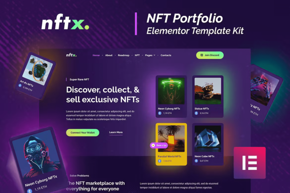 NFTx - NFT Portfolio Elementor Template Kit best NFT portfolio Elementor template kit instant download