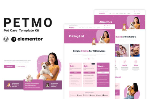 best Petmo Elementor template kit pet care website download