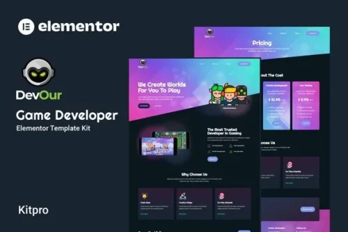 best Devour Elementor game developer template kit download