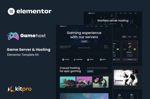 best game hosting Elementor template for instant download
