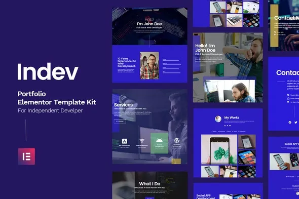Indev - Portfolio Elementor Template Kit For Developer best developer portfolio template kit instant download