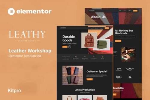best leather workshop Elementor template instant download
