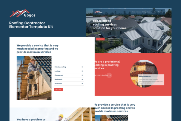 Gogos - Roofing Contractor Elementor Template Kit best roofing contractor Elementor template kit download