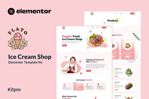 best ice cream shop Elementor template instant download