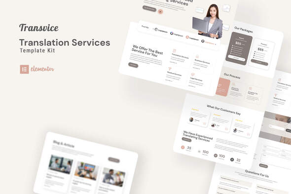 Transvice - Translation Website Elementor Template Kit best translation website Elementor template kit instant download