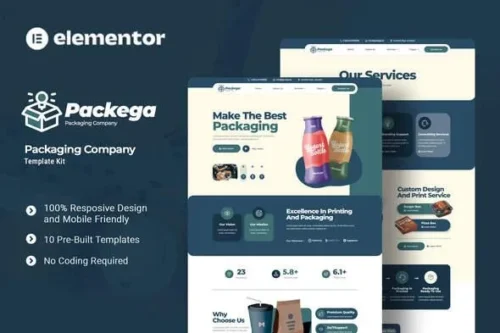 best Packega Elementor template kit for packaging company website download