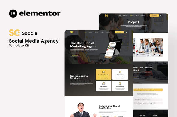 Soccia - Social Media Agency Elementor Template Kit best Soccia social media agency Elementor template instant download