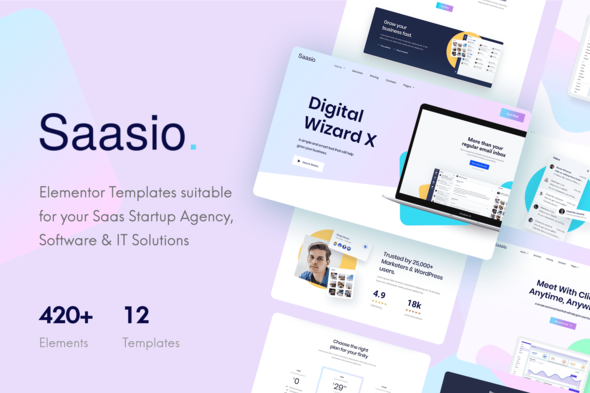 Saasio - Saas & Startup Elementor Template Kit best Saasio Elementor template kit download