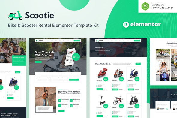 Scootie – Bike & Scooter Rental Elementor Template Kit best scooter rental Elementor template kit instant download