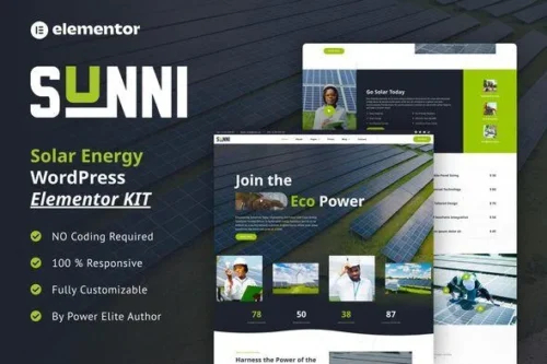 best solar energy Elementor template kit instant download