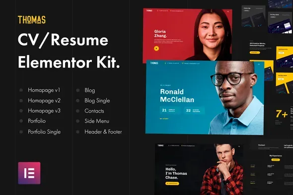Thomas - CV/Portfolio Elementor Template Kit best Thomas CV portfolio template kit for Elementor download