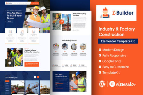 Best construction Elementor template kit instant download