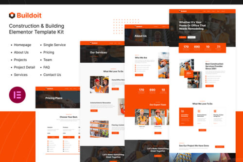 best construction Elementor template download
