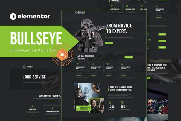 Bullseye - Shooting Range & Gun Club Elementor Template Kit best shooting range Elementor template kit instant download