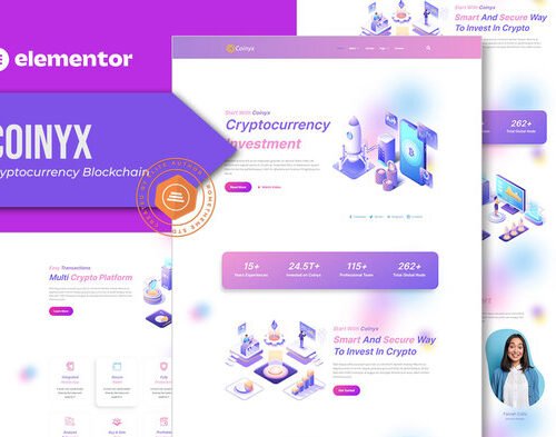 Coinyx - Cryptocurrency Blockchain & Bitcoin Elementor Template Kit