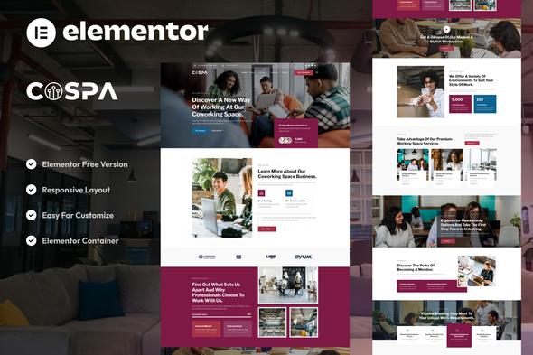 Cospa - Coworking Space & Virtual Office Elementor Template Kit best coworking Elementor template kit for virtual office websites download