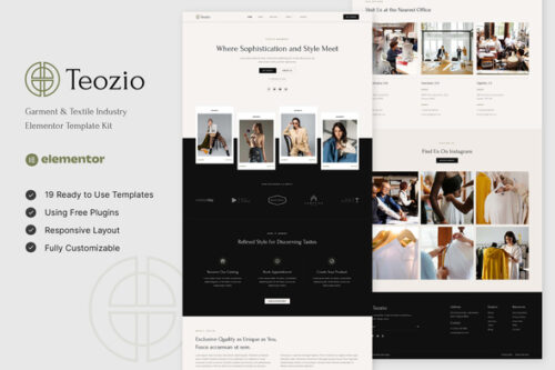 best garment textile Elementor template kit instant download
