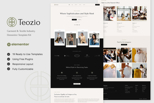 Teozio - Garment & Textile Industry Elementor Template Kit best garment textile Elementor template kit instant download