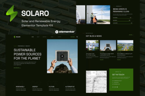 best solar energy Elementor template kit instant download