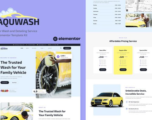Aquwash - Car Wash and Detailing Service Elementor Template Kit
