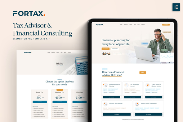 Fortax - Tax Advisor & Financial Consulting Elementor Template Kit best tax advisor Elementor template kit for financial consultants