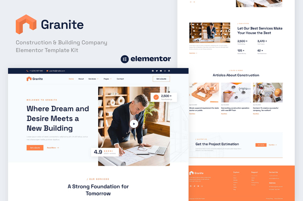 Granite - Construction & Building Company Elementor Template Kit best construction website template Elementor kit download
