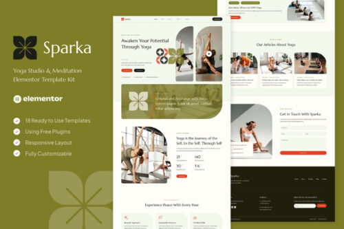 best yoga studio Elementor template instant download