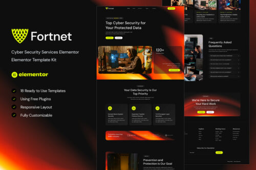 best cyber security Elementor template download premium kit