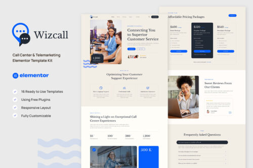 best call center Elementor template kit instant download