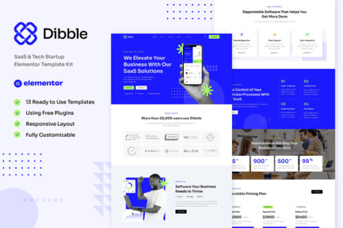 best Dibble SaaS Elementor template kit instant download