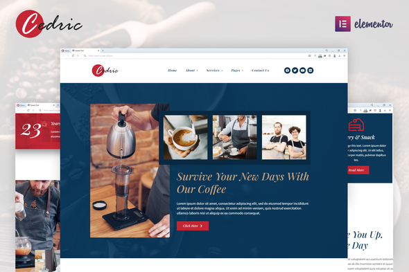 Cedric - Coffee & Beverages Elementor Template Kit best coffee shop Elementor template kit instant download