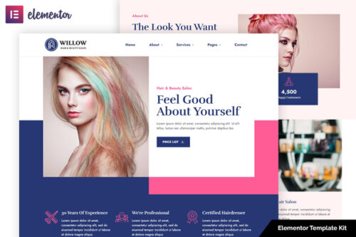 best Willow salon Elementor template kit instant download