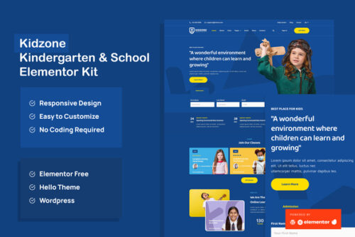 best Kidzone kindergarten Elementor template kit download