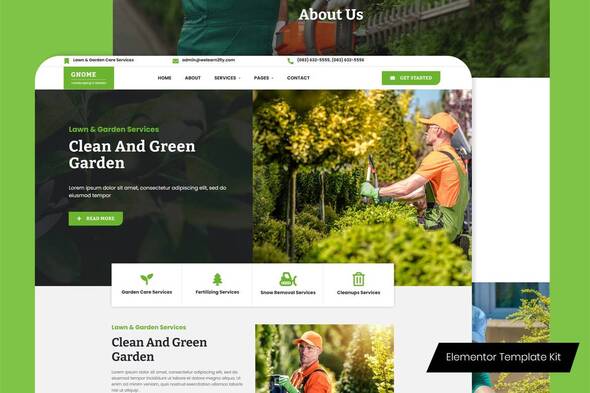 Gnome - Lawn & Garden Care Services Elementor Template Kit best lawn care Elementor template kit instant download
