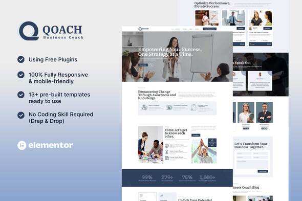 Qoach - Women's Business Coaching Elementor Template Kit best women's business coaching Elementor template download