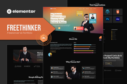 best dark freelancer portfolio elementor template download