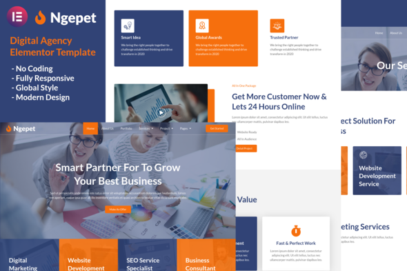 Ngepet - Creative Agency Company Elementor Template Kit best creative agency Elementor template download premium design