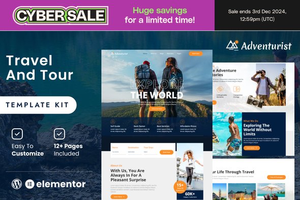 Adventurist - Travel & Tourism Agency Elementor Template Kit