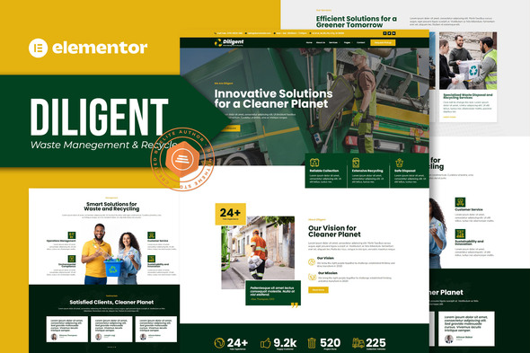Diligent - Waste Management & Recycling Company Elementor Template Kit best waste management elementor template kit instant download
