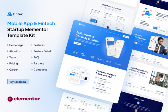 Fintex - Mobile App & Fintech Startup Elementor Template Kit best fintech Elementor template kit instant download