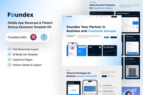 Foundex - Mobile App Showcase & Fintech Startup Elementor Template Kit